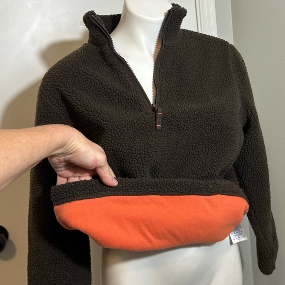 EUC Lands End 100 percent cotton lined fleece brown pullover shirt women small S